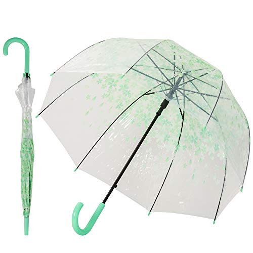 Preisvergleich Produktbild ADRIANO PORCARO® Auf-Automatik Regenschirm Transparent - durchsichtig, windfest, leicht - für Hochzeit, Schule, Freizeit - Damen, Mädchen und Kinder (Grün)