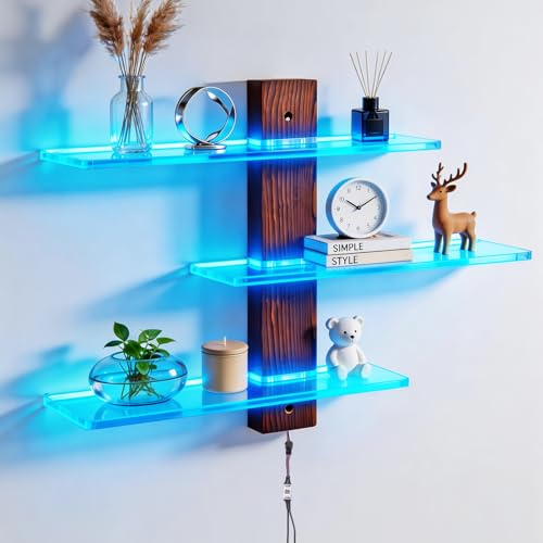 3 Tier Acrylic Wall Mounted Display Shelf with Lighting Display
