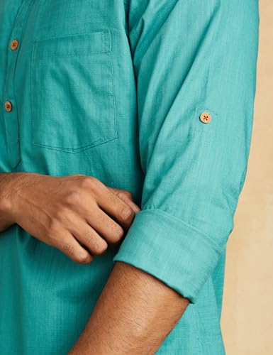 Image of Amazon Brand - Symbol Men's 100% Cotton Solid Short Length Casual Kurta - Regular Fit (Available in Plus Sizes)