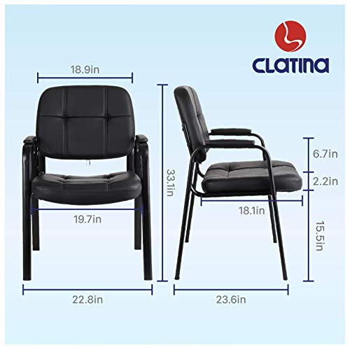 Clatina Waiting Room Guest Chair With Bonded Leather Padded Arm Rest For Office Reception And Conference Desk Black #TOP2