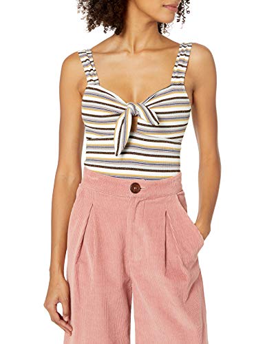 ASTR the label Women's Ezra Sleeveless Stretch Knit Tie Front Bodysuit Top, Sea Foam-Copper Stripe, M