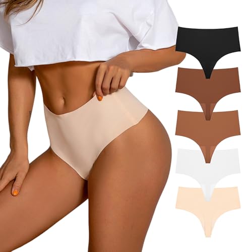 Womens Underwear Breathable No Show Panties for Ladies High Waisted Seamless Thongs for Women 5 Pack S