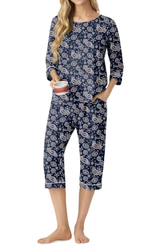 Image of PrinStory Womens Pajama Sets Capri Pjs Soft Lounge Sets XS-4XL