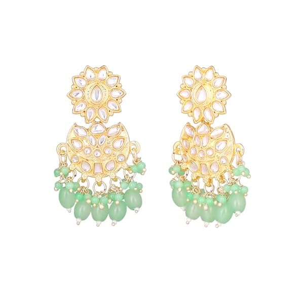Gehena by Estele Gold Plated Flower Designer kundan studded Drop Earrings Beaded Pearls for Girl's and Women - Image 5