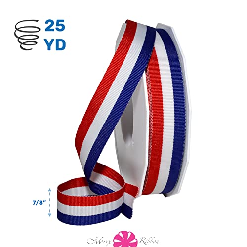 Morex Ribbon Stripes Ribbon, 7/8" X 25-Yard, Red White/Blue #TOP1