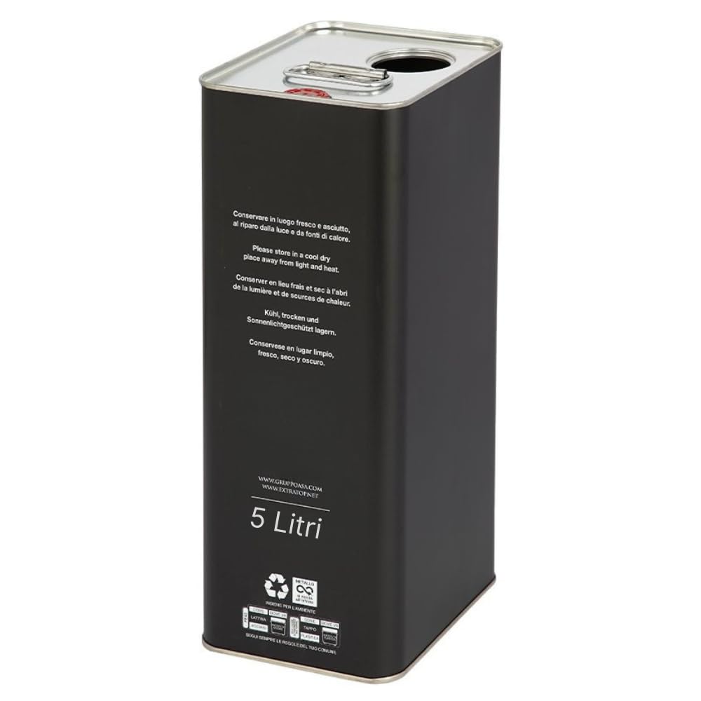 acquaverde | 24 Lattine per Olio di Oliva Extra Vergine, Latta in Nero Opaco, in Metallo, Contenitore Alimentare da 5 Litri con Doppio Tappo e Maniglia