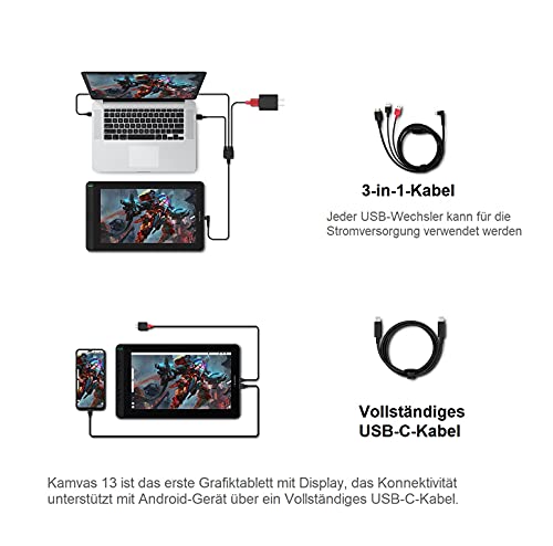HUION Kamvas 13 Grafiktablett mit Display (ohne Ständer) Volllaminatbildschirm 8 programmierbare...