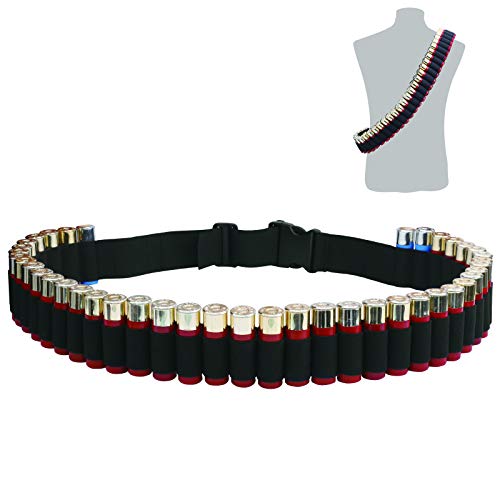 CS Force Shotgun Shell Holder Shotgun Bandolier Belt 12/20Gauge Shotgun Shell Bandoliers Ammo Holder(Holds 50 Shells) for Tactical Military Hunting, Black