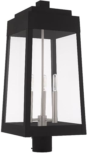 Miniatura 2 de Livex Lighting 20859-04 Oslo - Lámpara de techo para exteriores (3 luces, 24,75", acabado negro con cristal transparente)