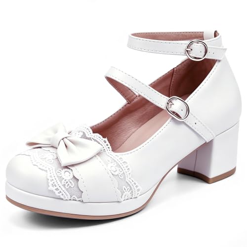 Image of MEOTINA Cute Bow Heels Mary Janes Shoes Women Dress Platform Strappy High Heels Kawaii Shoes