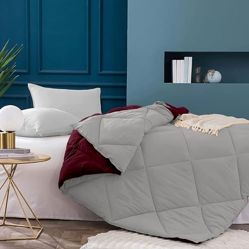 Image of Filbert 600 GSM Comforter for King Size | Super Warm Winter Quilt /Rajai | Thick Microfiber Blanket with Cloud-Soft Fill | Luxury Bedding for Winters - 92x106 Inch | Wine /Silver