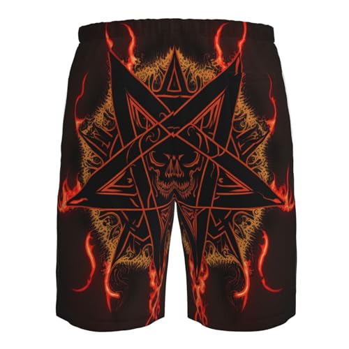 Demon Pentagram Satan Flame Dark Mens Swim Trunks Swim Board for Teen Shorts Surf Swimming Beach Trunks X-Large White2