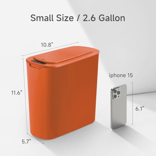 TIPGO-Automatic-Motion-Sensor-Bathroom-Trash-Can-with-Lid-26-Gallon-Touchless-Trash-Bin-Smart-Garbage-Can-Plastic-Slim-Wastebasket-for-Bedroom-Office-Dorm-Orange