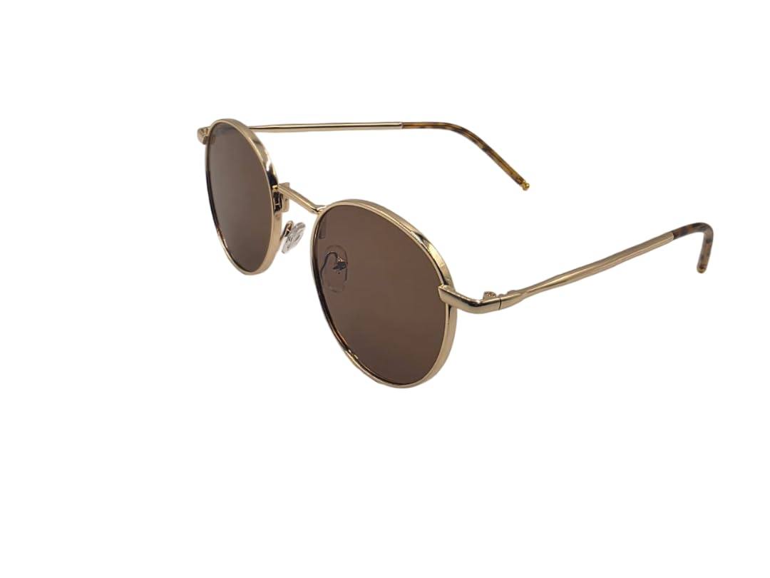 Oval Sunglasses, Gold Metal Frame, Brown Tinted Lenses, Retro Style-image-33