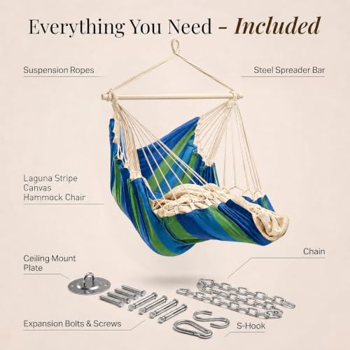 Image of Hanging Hammock Chair Swing - Outdoor & Indoor - Hammock Swing Chair | Footrest, Spacious XL Seat, For Adults, Cotton Blend, All Hardware Included, Ceiling Mount, Bedroom to Porch Use