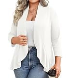 Anymiss Women's Plus Size Cardigan 2025 Spring Summer 3/4 Sleeve Kimono Light Weight Dress Open Front Shrug White 3XL