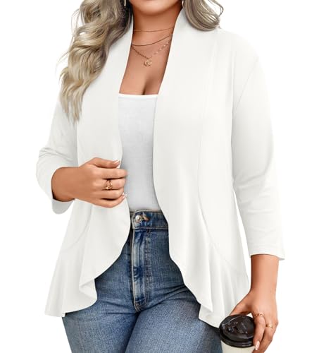 Anymiss Women's 1X-6X Plus Size 3/4 Sleeve Cardigan - Open Front Summer Cover Up