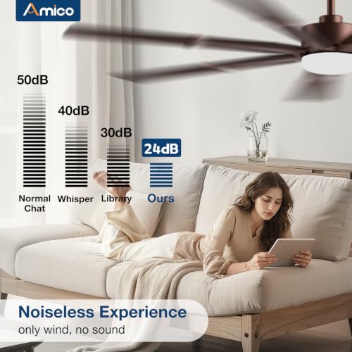 Image of Amico 72 Inch Ceiling Fans with Lights and Remote, Brown and Wood Grain