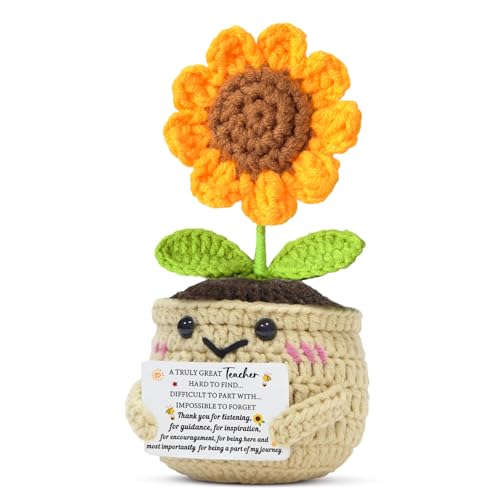 QMVMV Regalos para profesores para mujeres y hombres, hechos a mano, regalos de girasol de ganchillo, cumpleaños, fin de año, jubilación, Navidad, agradecimiento, regalos para profesores