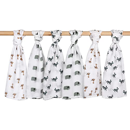 GLLQUEN BABY Muslin Squares for Baby, 6 Pack Cotton Burp Cloths 70cm x 70cm, Oeko-tex100 Absorbent & Breathable and Ideal to Clean, Wipe & Cover Newborns (Animal) - Image 3