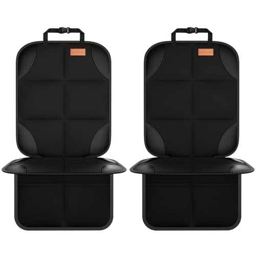 Image of SMART ELF Car Seat Protector, 2Pack Seat Protector Protect Child Seats with Thickest Padding and Non-Slip Backing Mesh Pockets for Baby and Pet,Sedan SUV Truck (Black)
