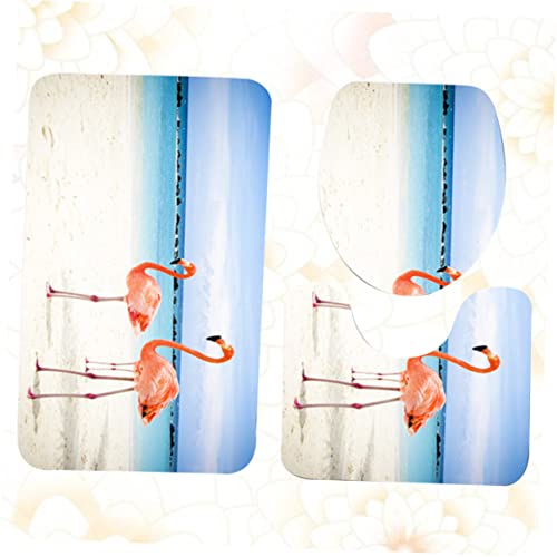 Cabilock 3-Teiliges Set Fuzzy-Toilettensitzbezug Toilettenbodenmatte Fuzzy-Teppich Rutschfester Teppich Toilettenmatte Badezimmermatte Fußmatte Toilettendeckel Strand Dreiteilig – Bild 7
