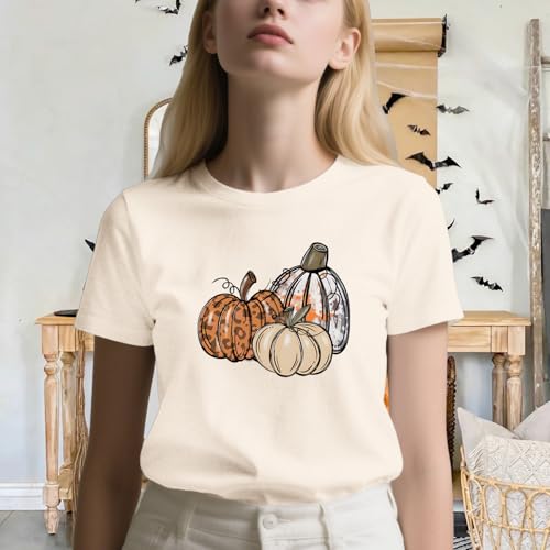 Womens Halloween Pumpkin Shirt Fall T-Shirts Thanksgiving Autumn Thankful Leopard Tee Tops3