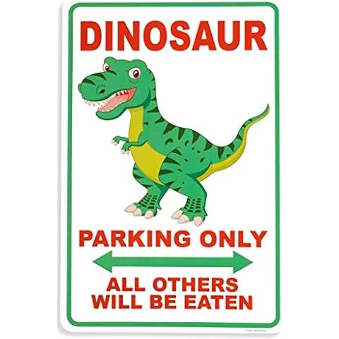 Tags America Dinosaur Sign - 8"X12" Dinosaur Room Decor for Boys, Embossed, Rust-Free, Recycled Aluminum Funny Dinosaur Parking Only, Dino-Themed Boys Room Decor, Jurassic Lovers Gift Cover