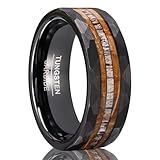 Stfery Anillo de acero de tungsteno facetado para hombre, con incrustaciones de grano de madera negra, 8 mm para él, S 1/2, Metal, Sin piedra preciosa