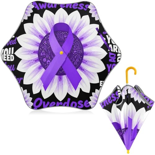 Paraguas de diseño para niños morado con cinta de girasol y bandas reflectantes