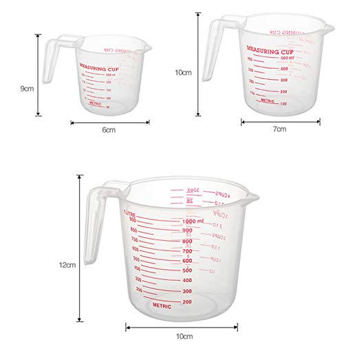 3 pièces Verre Mesureur Plastique Verre Doseur Transparente avec Poignée en Silicone Verre Doseur Gradué Empilables Pot Gradué Plastique pour Mesurer Liquides Huile et Poudres avec Mesures - Image 3