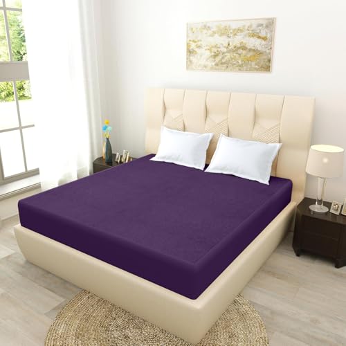 Image of 100% Waterproof Premium Cotton Feel Mattress Protector King Size, 72x75 Inches | Breathable and Hypoallergenic Ultra Soft Fitted Bed Protector Cover Fits Upto 10 Inches- King (Wine)