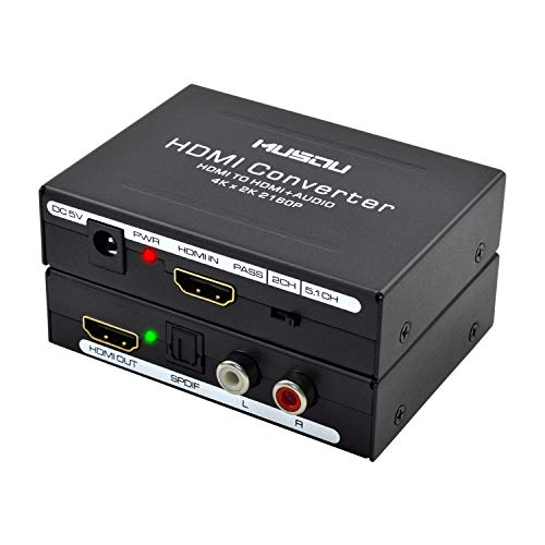 Musou HDMI Audio Extractor V1.4,HDMI to HDMI + Optical Toslink(SPDIF) + RCA(L/R) Stereo Analog Outputs Video Audio Splitter Converter Support 4K,Black