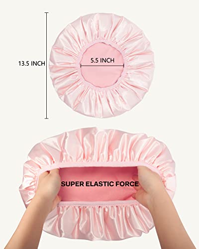 Aquior Shower Cap,Triple Layer Shower Cap for Women Reusable Waterproof Bath Cap,Silky Satin Outer Layer Terry Lining - Image 2