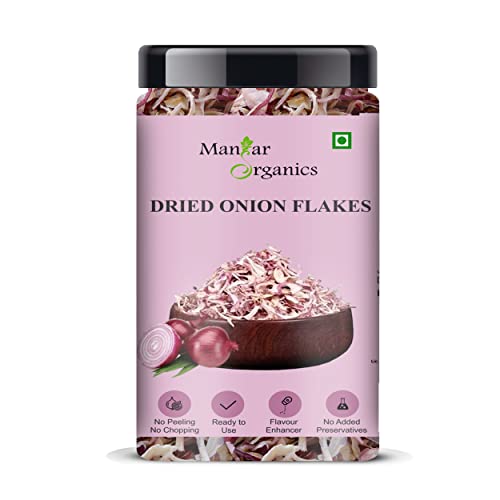 Image of ManHar Organics Dehydrated Red Onion Flakes 175g Jar | Dried Onion Flakes (Sukha Pyaz) | Red Onion Slices for Soups, Sauces, Gravies, Seasoning Blends & Everyday Cooking