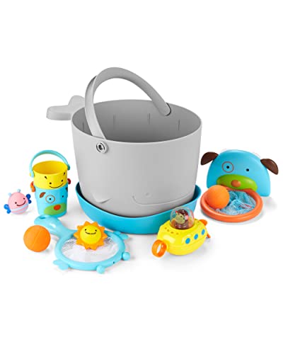 Image of Skip Hop Baby Bath Toy Filled Bucket, Bath Toy & Bucket Gift Set, Grey
