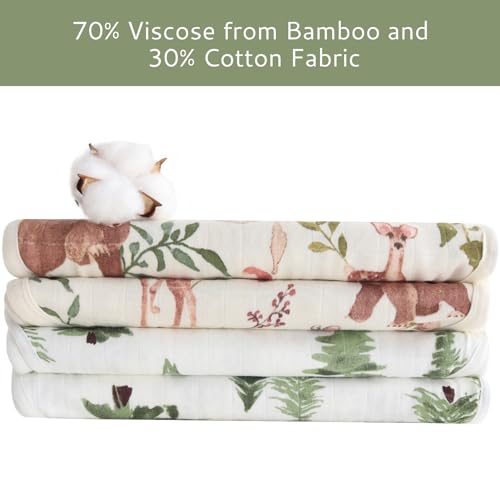 Image of LifeTree Muslin Baby Burp Cloths - Soft 2 Pack Viscose from Bamboo Cotton Large 22'' by 10.6'' Absorbent Milk Spit Up Rags - Burping Cloths for Newborn, Girls Boys, Woodland Animals & Pine Tree