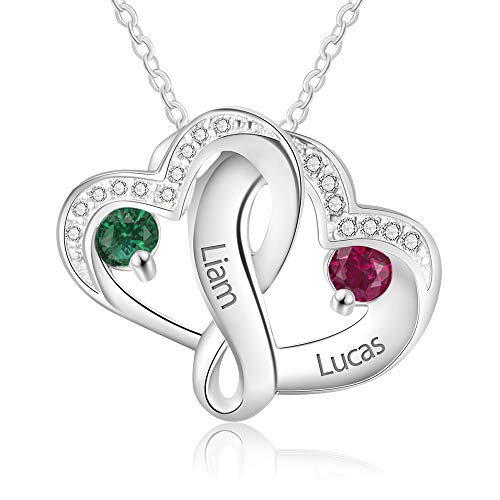Birthstone Necklace for Women with birthstones Personalized Custom Necklace – Solid 925 Silver Engraved Pendant for Mom, Mother, Wife, Friend, Sister Grandma Anniversary Mothers Jewelry