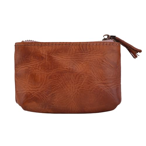 Veg-Tanned Leather Coin Purse Wallet, Zipper Coin Organizer, Mini Change Holder for Men & Women (Brown)