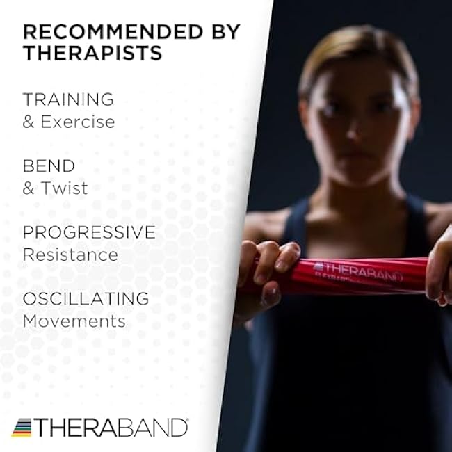 THERABAND FlexBar, Tennis Elbow Therapy Bar, Relieve Tendonitis Pain & Improve Grip Strength, Resistance Bar for Golfers Elbow & Tendinitis, Red, Light, Beginner
