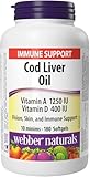Webber Naturals Cod Liver Oil with Vitamin A and D3, 180 Softgels, Vision, Skin, and Immune Support