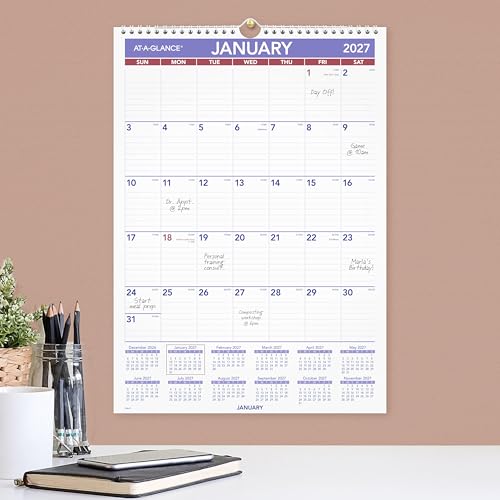 Image of AT-A-GLANCE 2027 Wall Calendar, Monthly, 12 inch x 17 inch Planner, Ruled Daily Blocks (PM22827)