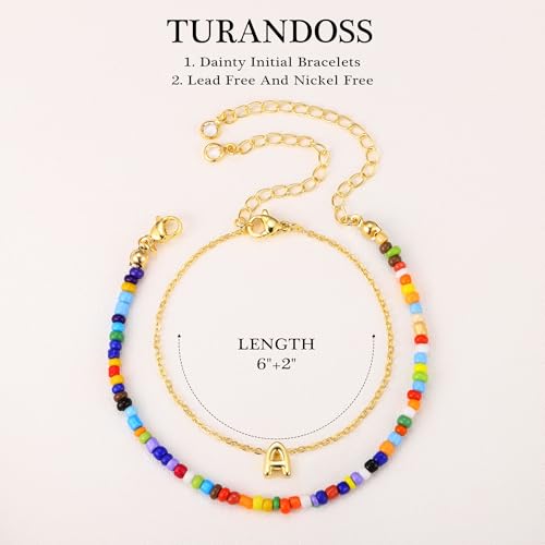 Turandoss Colorful Beaded Initial Bracelets for Girls Women - Dainty 18K Gold Plated Letter Initial A-Z Bracelet Layered Bracelets for Women Teen Girl Gifts Jewelry 6