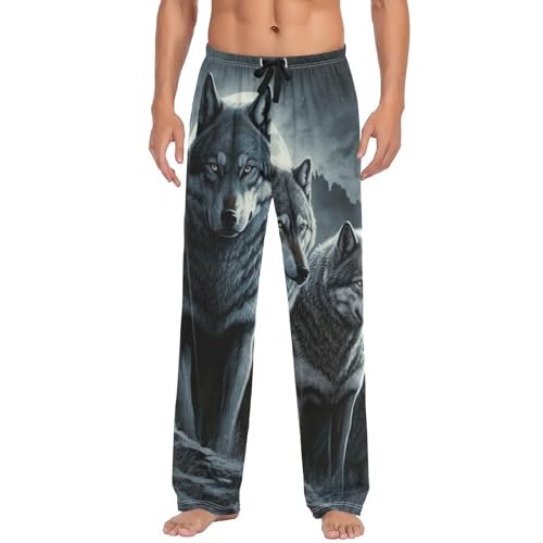 AIXIWAWA Night Wolf Pack Men's Pajama Pants Cozy Sleepwear Mens Lounge PJ Bottoms Pockets Drawstring S
