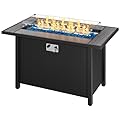 Vongrasig Propane Fire Table 45 Inch Outdoor Gas Fire Pit Table, 50,000 BTU Rectangle Fire Table with Steel Lid, Blue Fire Glass Wind Guard for Outside Patio Deck Garden Backyard (Grey Top)