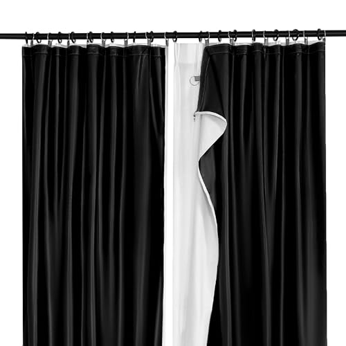 YC WINRRARII 100% Blackout Curtain Liners Additional Parts for Blackout with 18 Rings White/Black 2...
