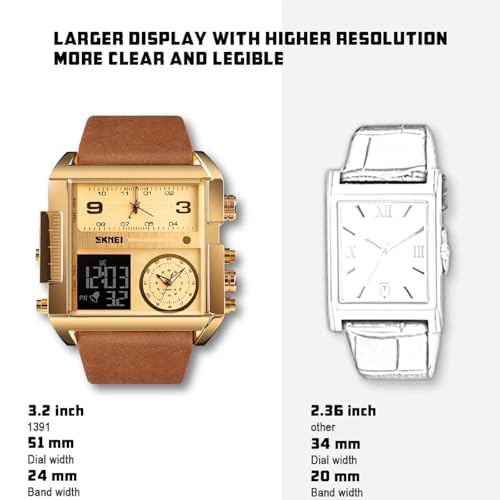 Image of SKMEI Men's Digital Sports Watch, LED Square Large Face Analog Quartz Wrist Watch with Multi-Time Zone Waterproof Stopwatch