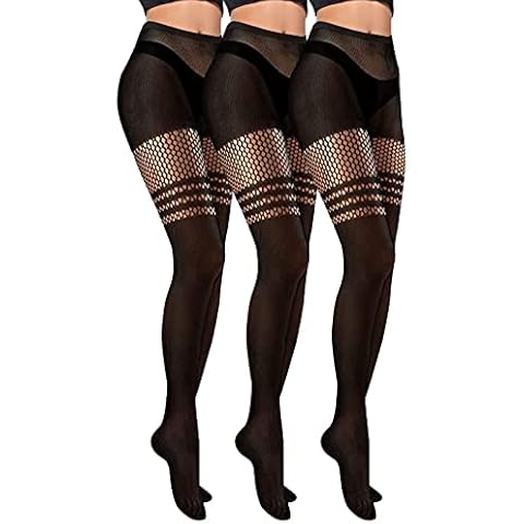 teng hong hui Damen Fischnetz Strumpfhosen Hohe Taille Oberschenkel Strumpf Cover
