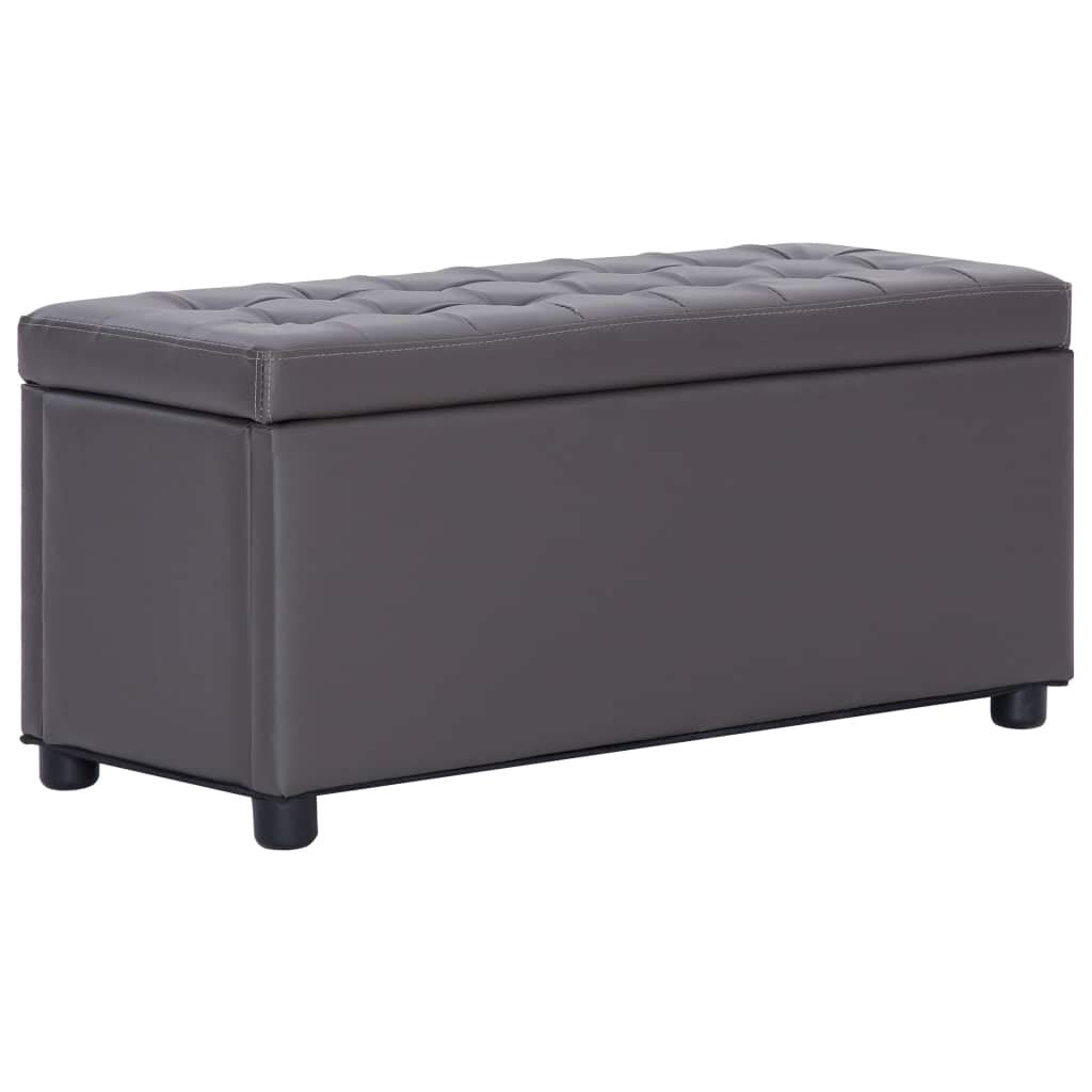 Homgoday Baúl de 87,5 cm gris de piel sintética, mueble de baúles y baúles para exteriores, caja de jardín, porta herramientas de jardín, puf de exterior, baúl de exterior