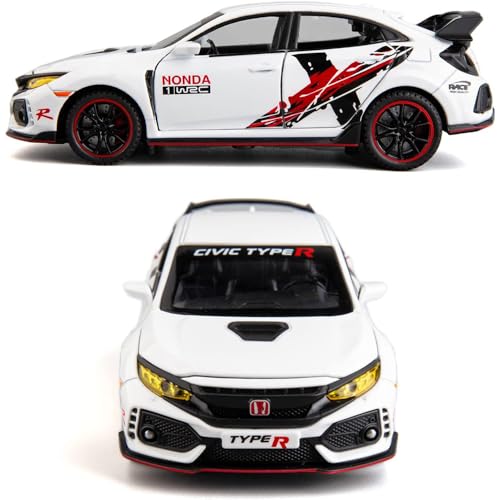 Image of New 1:32 Civic Type R Diecast Alloy Metal Pull Back Car with Openable Doors Music Sound and Light Vehicle Toy Car for Kids Boys (Black)